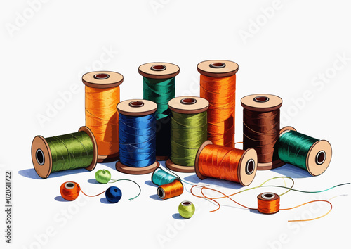 a group of spools of thread sitting next to each other