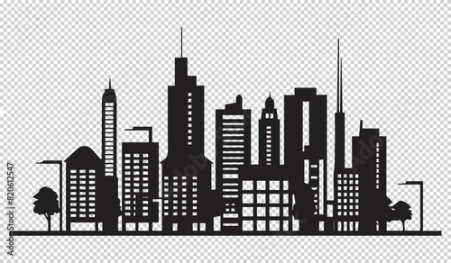Simple skyline theme design  black vector illustration on transparent background