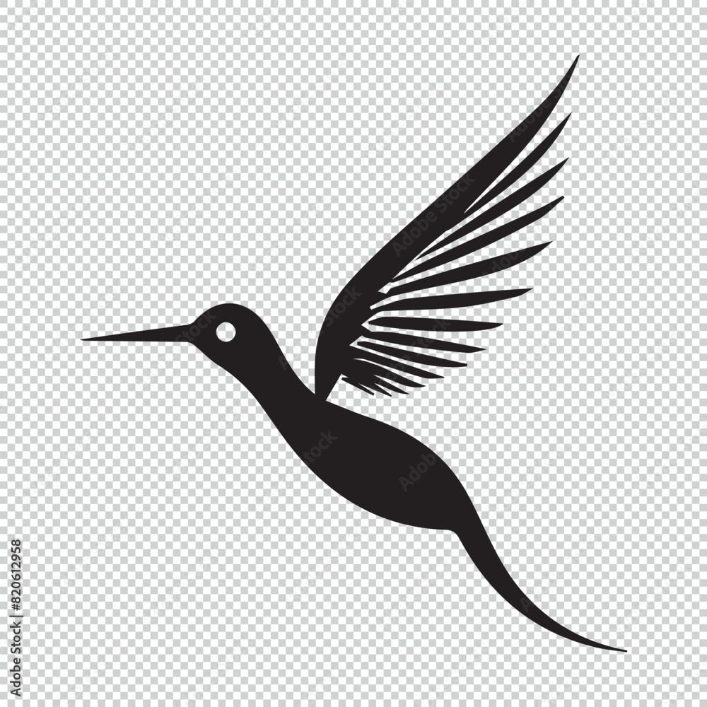 Fototapeta premium Simple colibri bird logo, black vector illustration on transparent background
