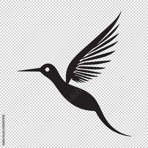 Simple colibri bird logo, black vector illustration on transparent background