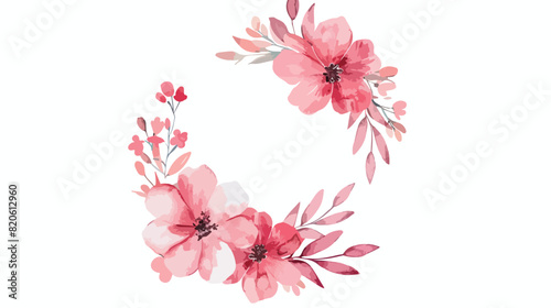 Pink flower wreath with watercolor for wedding birthd