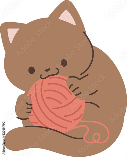 Cute cat with yarn illustration vector