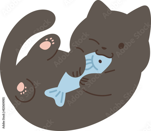 Cute cat with fish illustration vector