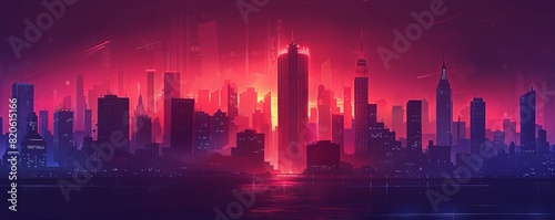 A dystopian cityscape cloaked in perpetual darkness  with towering skyscrapers and flickering neon lights casting eerie shadows on the deserted streets below.   illustration.