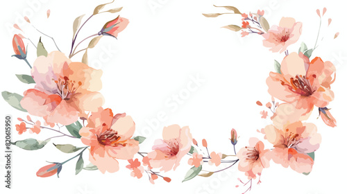 Pink peach flower wreath with watercolor for wedding