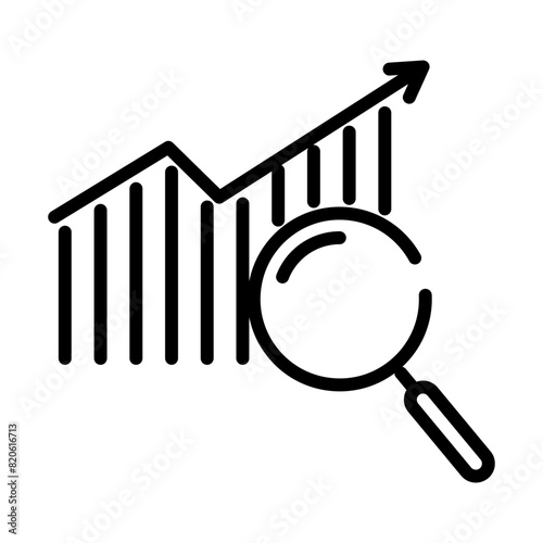 Magnifying glass and chart thin icon. Data analysis icon. profit graph illustration sign.