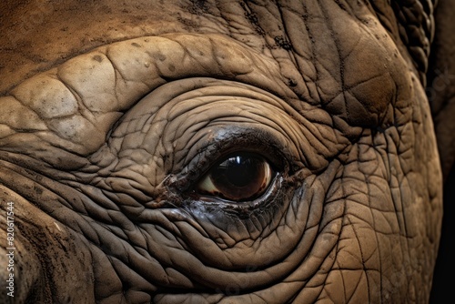 Detailed texture of an elephant's rough skin, highlighting the wrinkles © kardaska