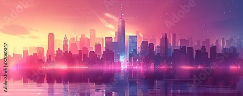 A futuristic metropolis where towering skyscrapers soar into the sky  their reflective surfaces shimmering in the light of a thousand stars.   illustration.