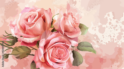 Pink rose flower bouquet with watercolor for background