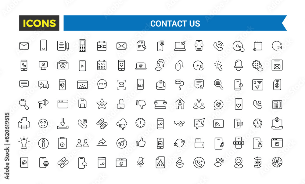 Contact us icon set. Outline icons pack. Icon collection. Editable vector icon and illustration. Contact us icon set. Outline icons pack. Icon collection. Editable vector icon and illustration.