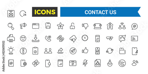Contact us icon set. Outline icons pack. Icon collection. Editable vector icon and illustration.