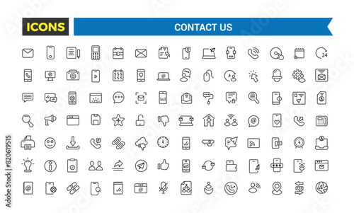 Contact us icon set. Outline icons pack. Icon collection. Editable vector icon and illustration.