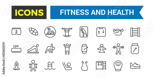 Fitness and Health Icons Collection. Healthy icon set.