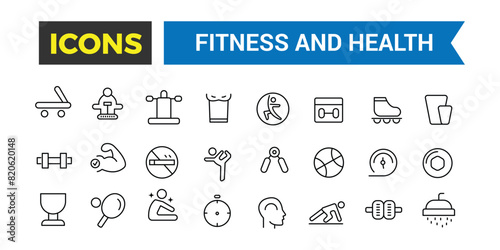 Fitness and Health Icons Collection. Healthy icon set.