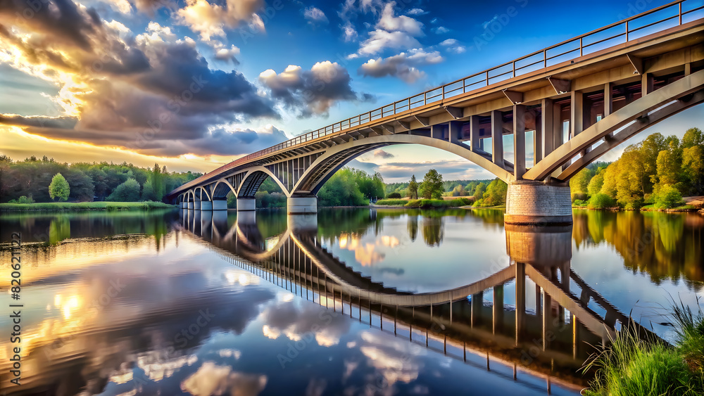 Obraz premium Bridge Reflected on Water Surface. Perfect for: Landscape Photography, Architecture Themes, Reflection Concepts, urban landscapes, cityscapes, scenic views, architectural photography.