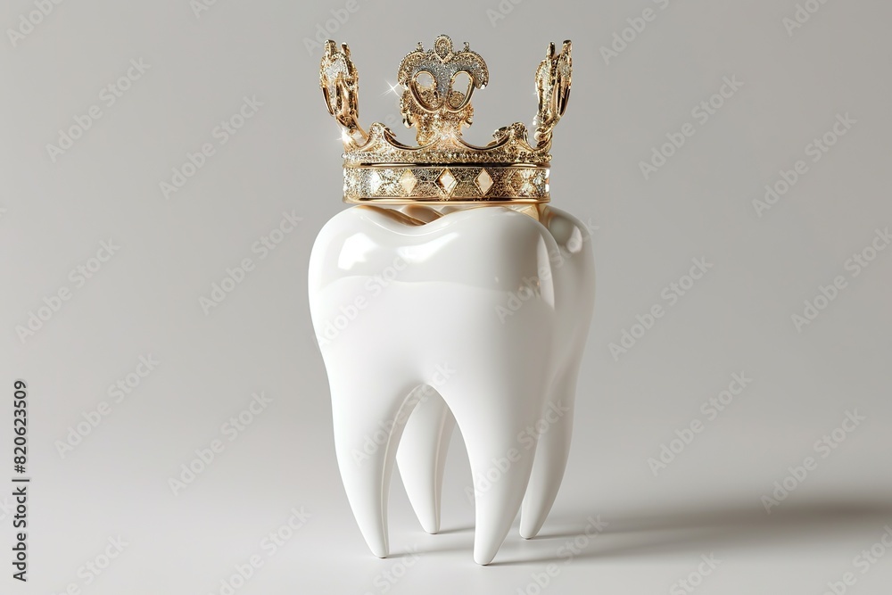 Fototapeta premium single tooth with golden crown 3d illustration