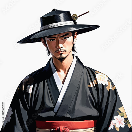 a man with a hat and a kimono