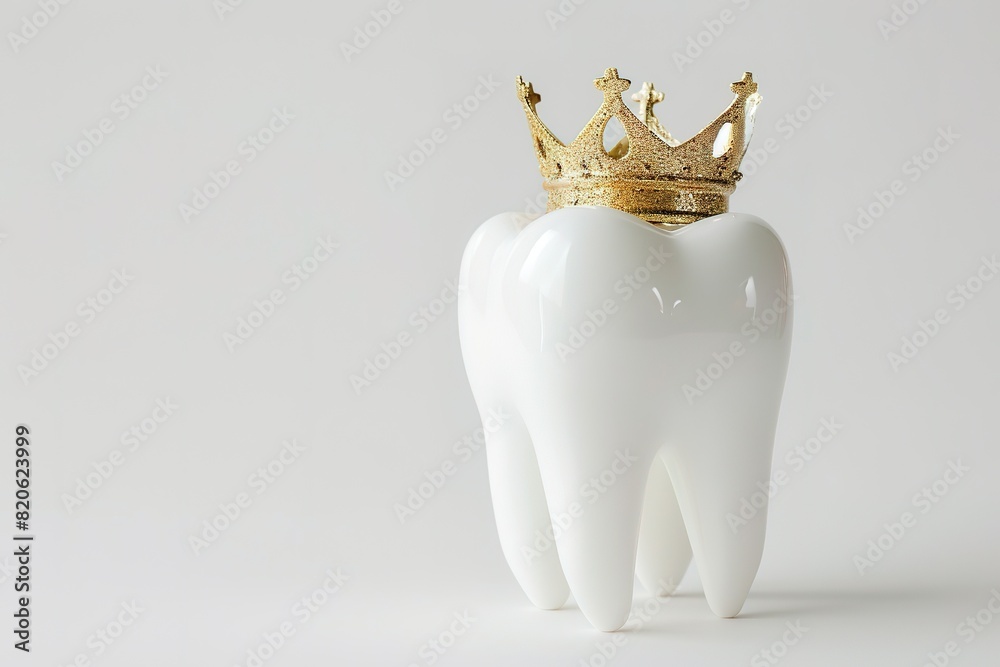single tooth with golden crown 3d illustration