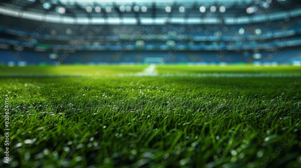 Vibrant and visually striking generative photo featuring the lush green lawn of a soccer stadium