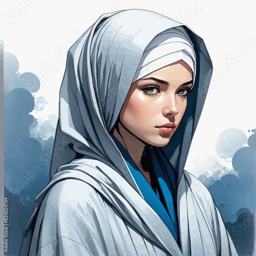 a painting of a woman wearing a white shawl
