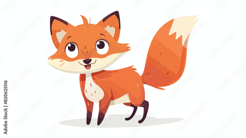 Wild orange baby fox standing looking and winking