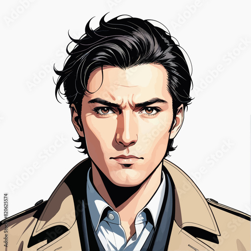 a drawing of a man in a trench coat