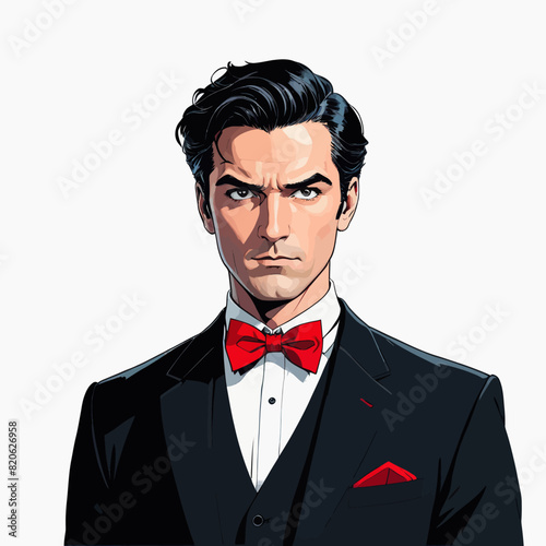 a man in a tuxedo with a red bow tie