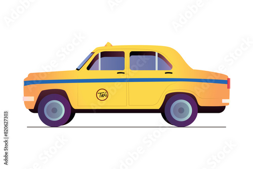 Kolkata yellow taxi. side view of an Indian yellow color taxi