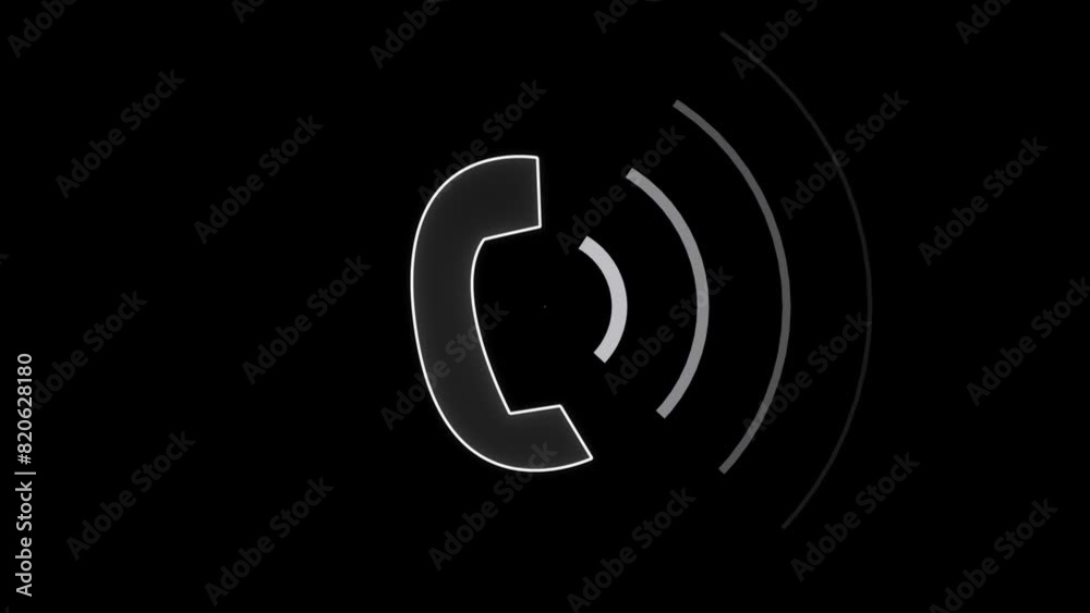 Incoming call ring icon with black  background  Screen Animation of phone call white color icon. Phone ring sign on black background. handset icon animation.  neon  communication icon.