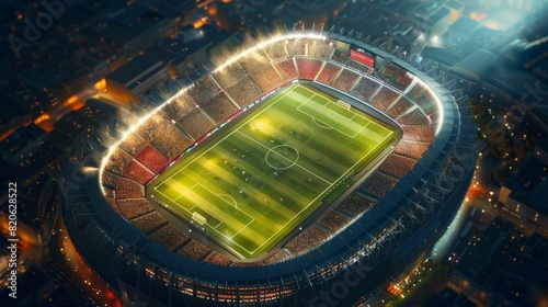 Aerial view on soccer stadium in evening time, Football arena with people city, championship, live TV channel, Broadcast of the match © Johannes