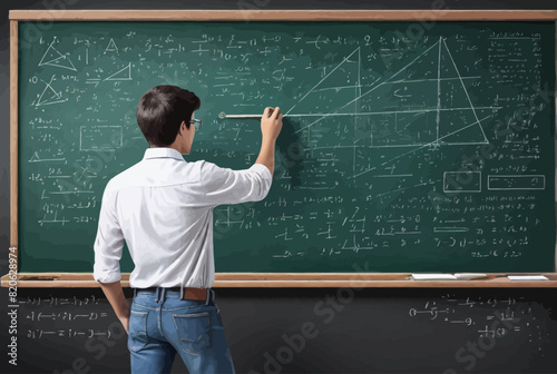 a man writing on a blackboard with a stick