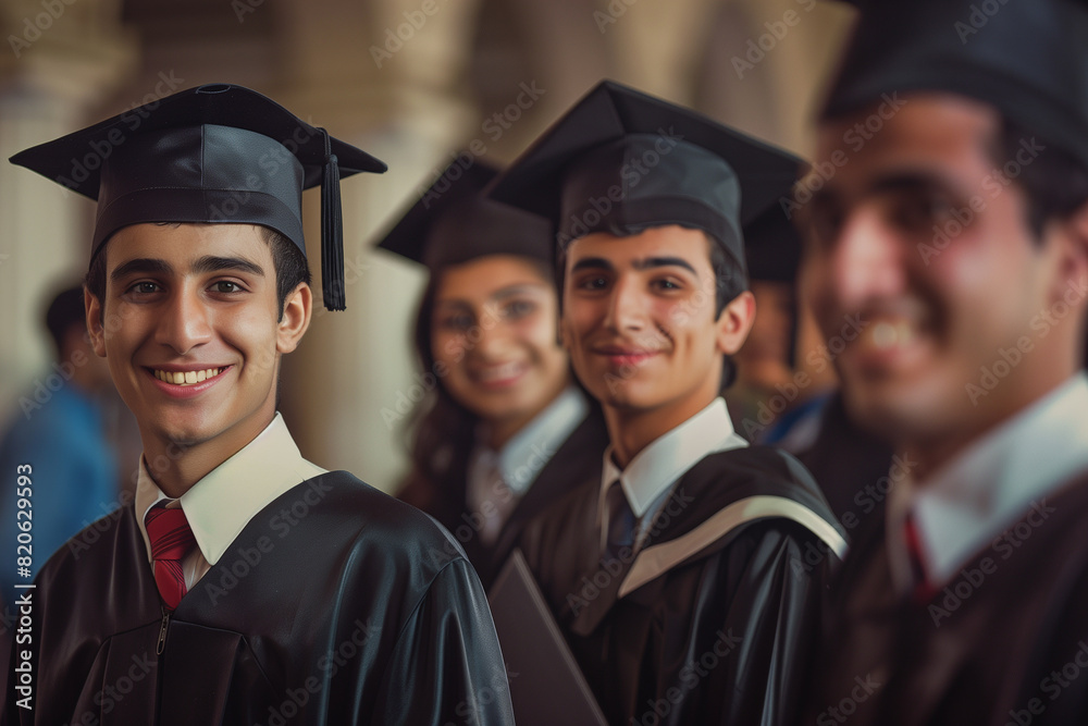 Proud Male Graduates Smiling During Their Graduation Ceremony Proud Male Graduates Smiling During Their Graduation Ceremony