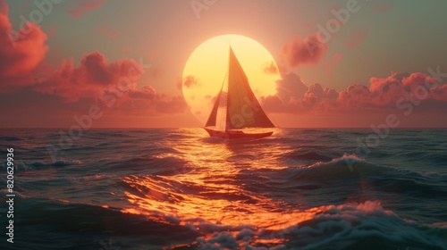 Beautiful scene of a sundowner over the ocean. Generative AI. photo