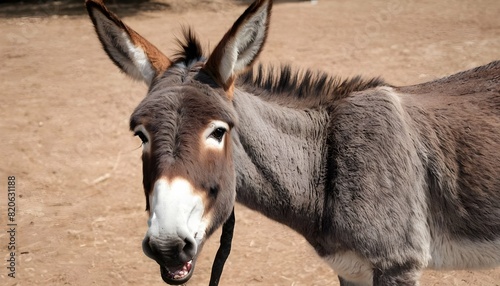 A Donkey With Its Mouth Open Chewing Cud