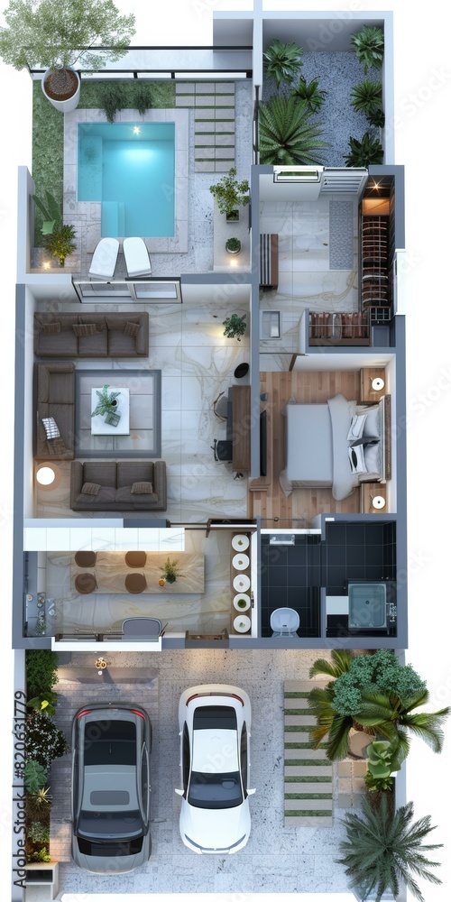 Modern Three-Story House Aerial View Modern Three-Story House Aerial View