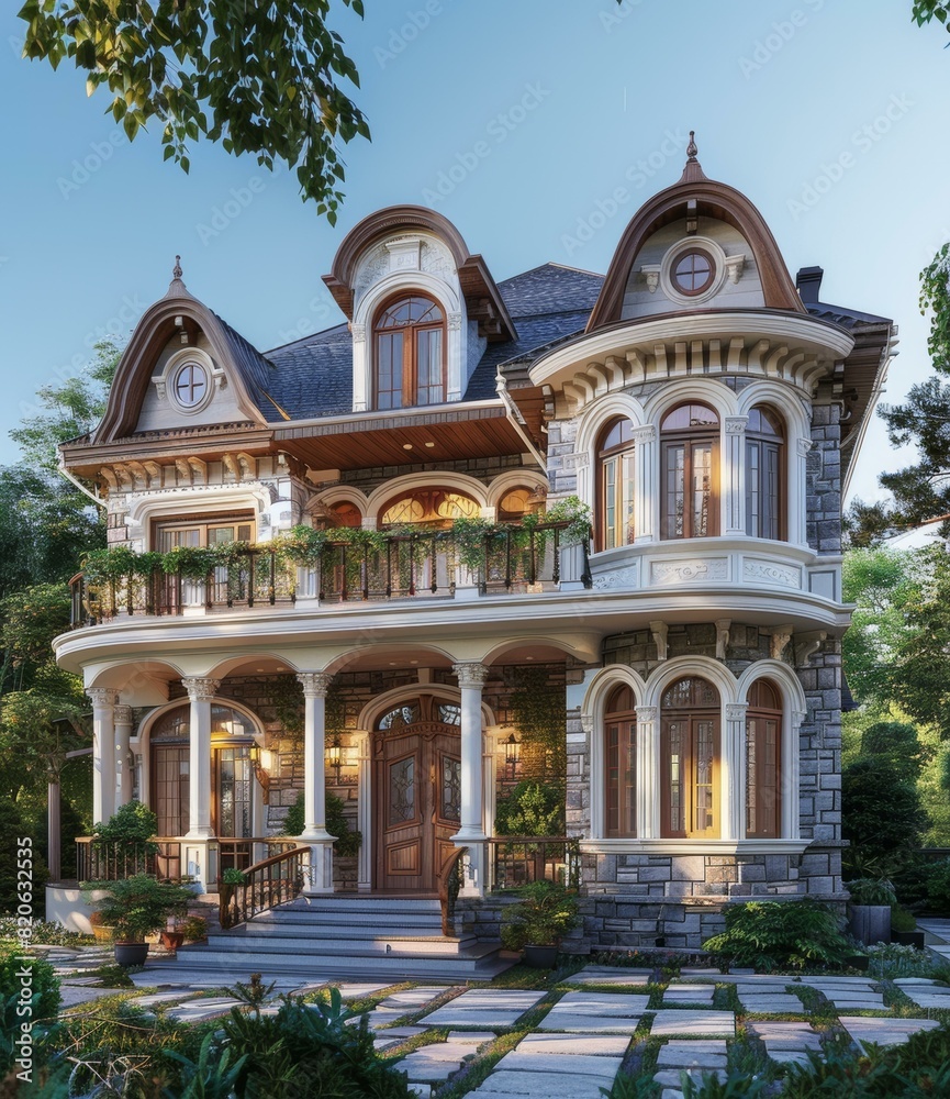 Fototapeta premium European-style villa with a beautiful yard