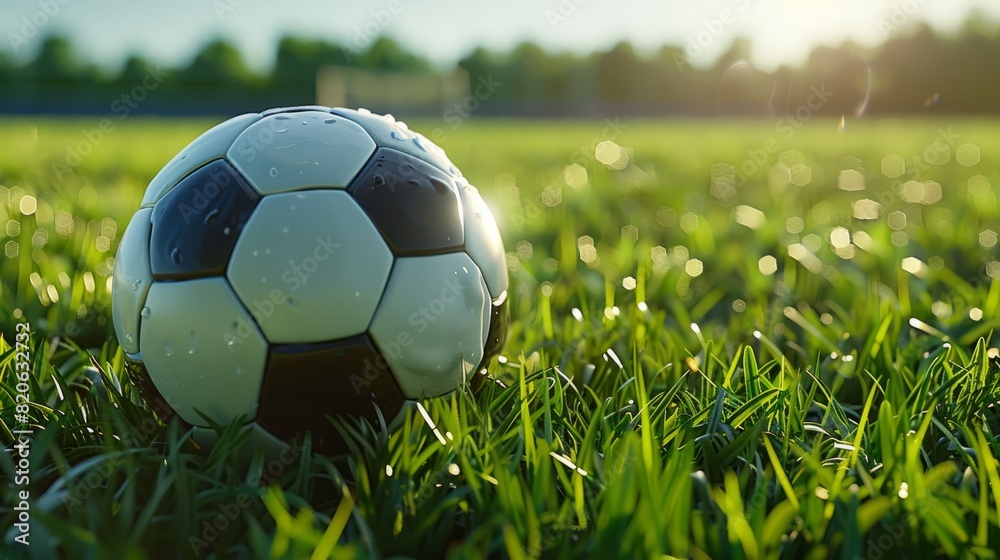 Fototapeta premium Europe EM 2024 Football Soccer ball on green grass with light motion tripling. Playing the football on european championship cup.