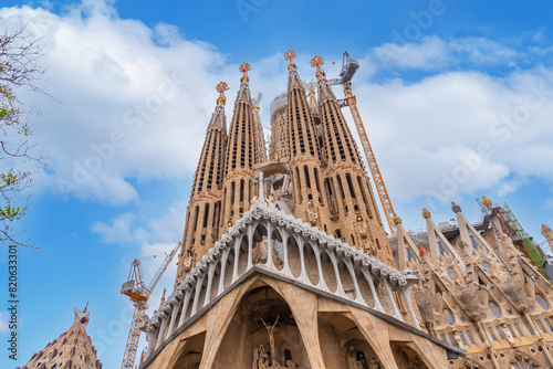 Detail of the door facade of the Basilica of the Sagrada Familia in Barcelona, Spain