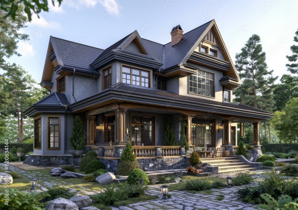 An impressive house with a beautiful yard An impressive house with a beautiful yard