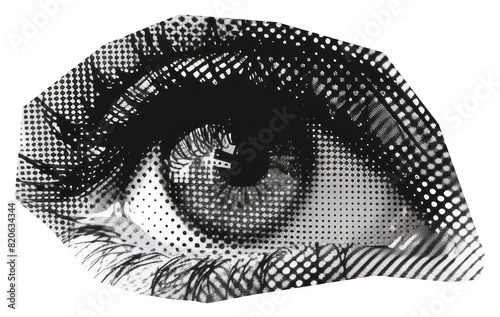 Eye collage element. Punk y2k collage elements. Retro magazine clipping. Beautiful female eye collage element. Eye halftone. Generative AI photo