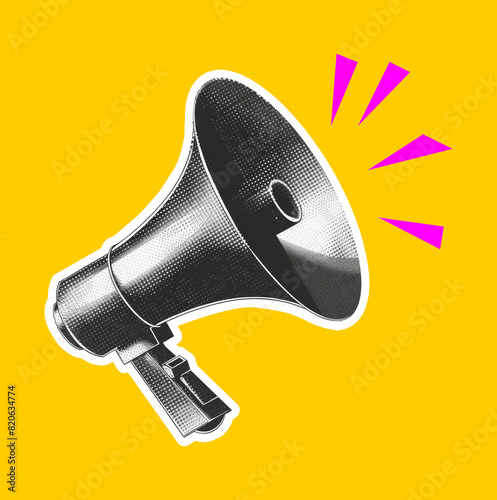 Megaphone collage element, Punk y2k collage elements. Megaphone retro magazine clipping. Megaphone halftone. Generative AI