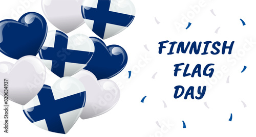 Finnish Flag Day. Banner with flags of Finland in the shape of a heart. Holiday illustration. Vector
