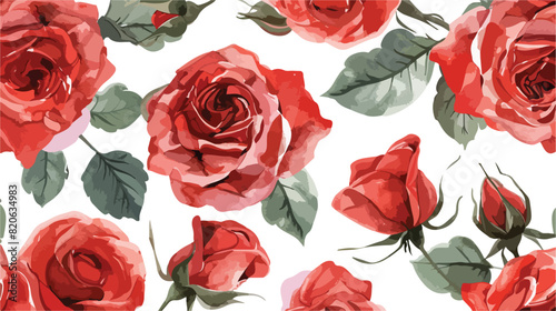 Red rose flower watercolor pattern for background fab