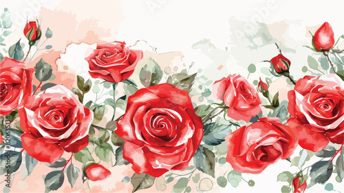 Red rose watercolor bouquet for background wedding fa