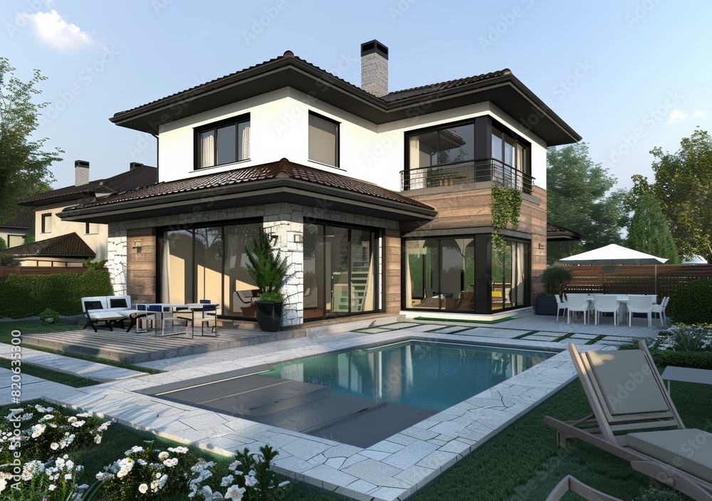 Fototapeta premium Luxury Villa with Private Swimming Pool