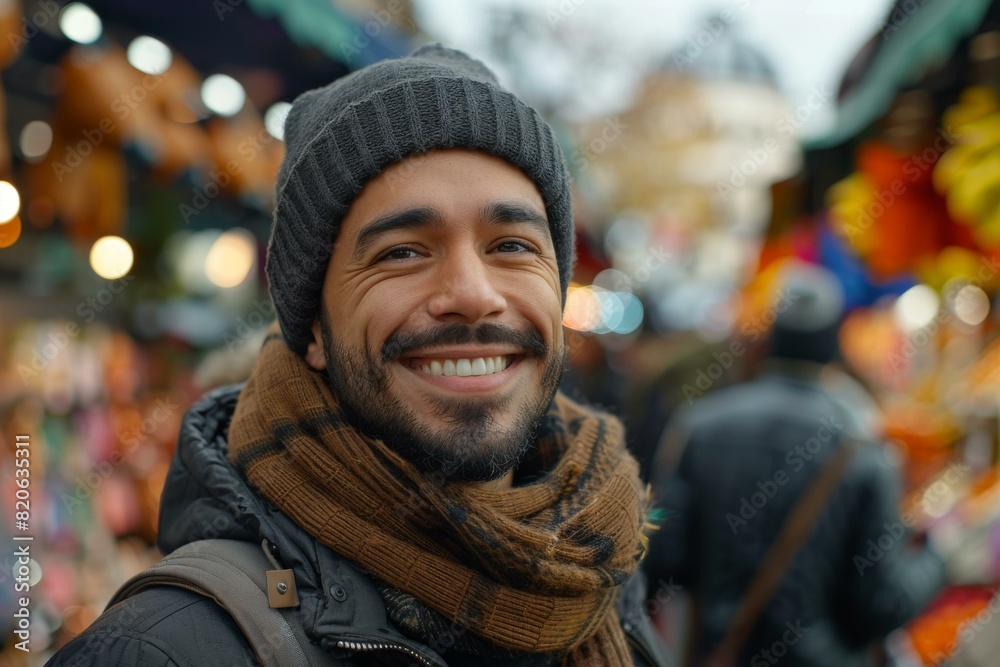 portrait of a smiling man wearing a beanie portrait of a smiling man wearing a beanie