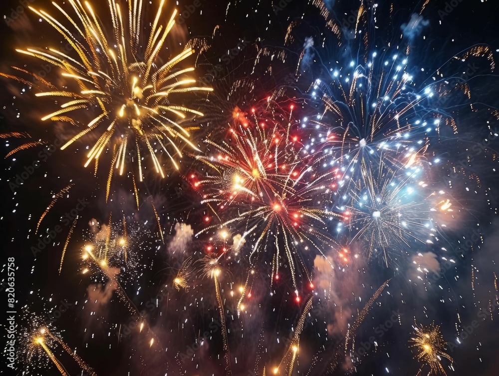 Fireworks light up the sky in celebration. Fireworks light up the sky in celebration.
