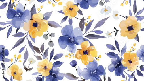 Royal Blue Violet Yellow Watercolor Floral Wreath Sea