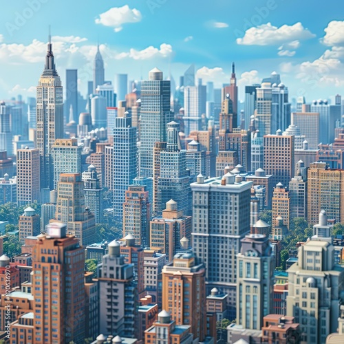 Beautiful Cityscape with Tall Buildings and Blue Sky