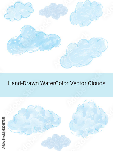 set of clouds, vector hand drawn clouds, watercolor clouds